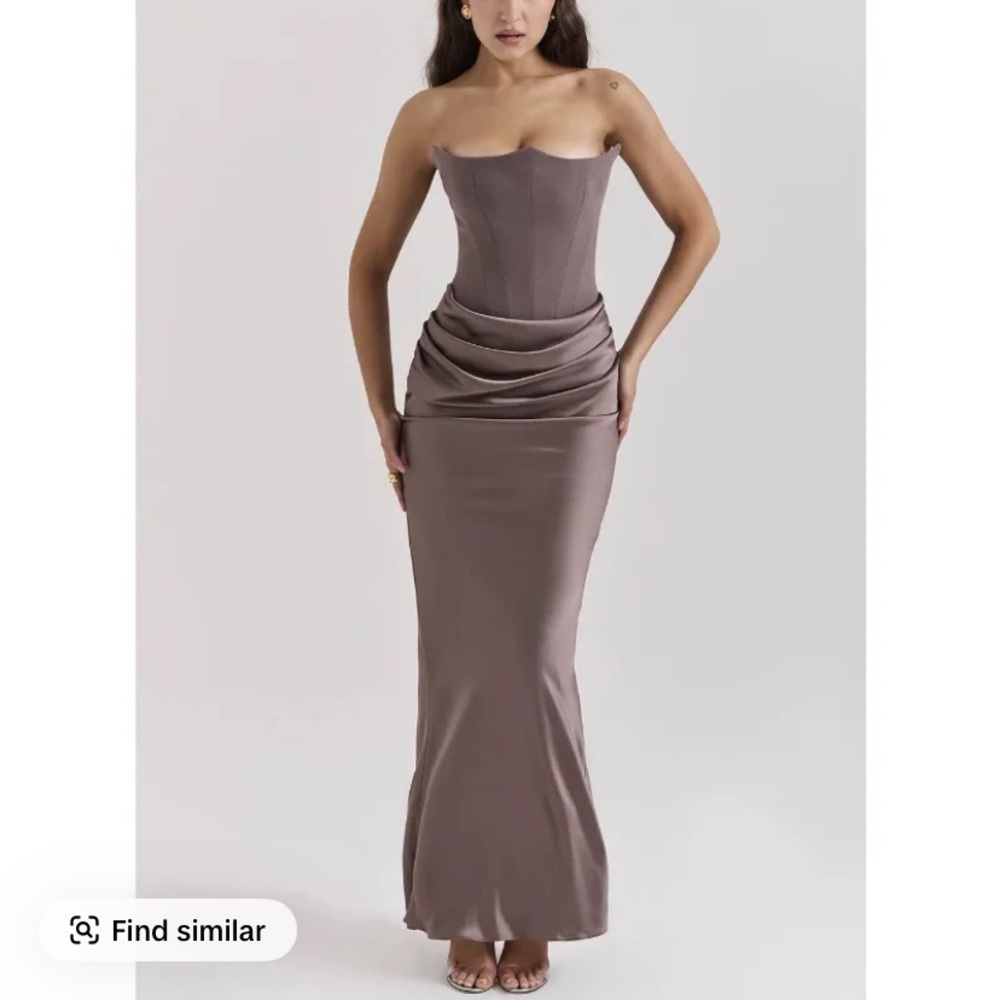 Elegant Strapless Corset Taupe Evening Gown